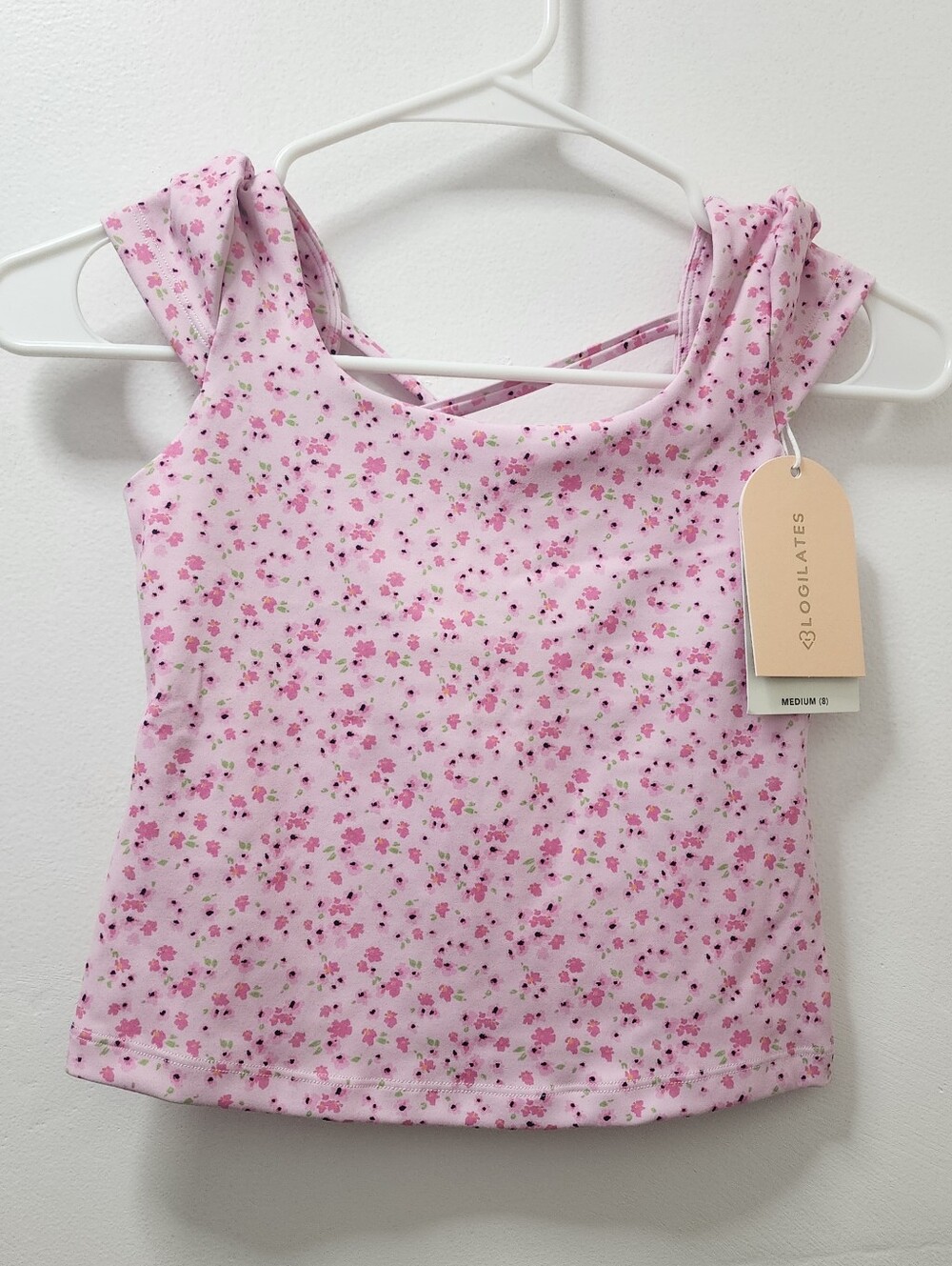 Blogilates Girls Princess Cap Sleeve Tee Floral Pink Youth Medium NWT